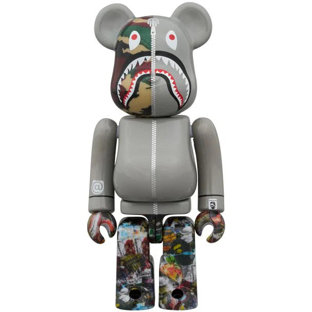 400% & 100% Bearbrick 3 pcs sæt - BAPE(R) LEGACY CAMO SHARK (Grey ver.)