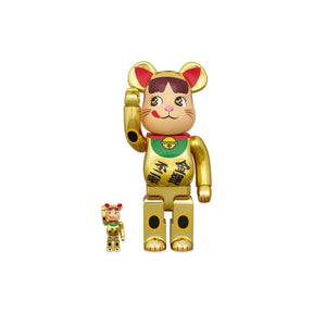100% & 400% Bearbrick - Lucky Cat Peko-Chan (Double oval coin Gold plated)
